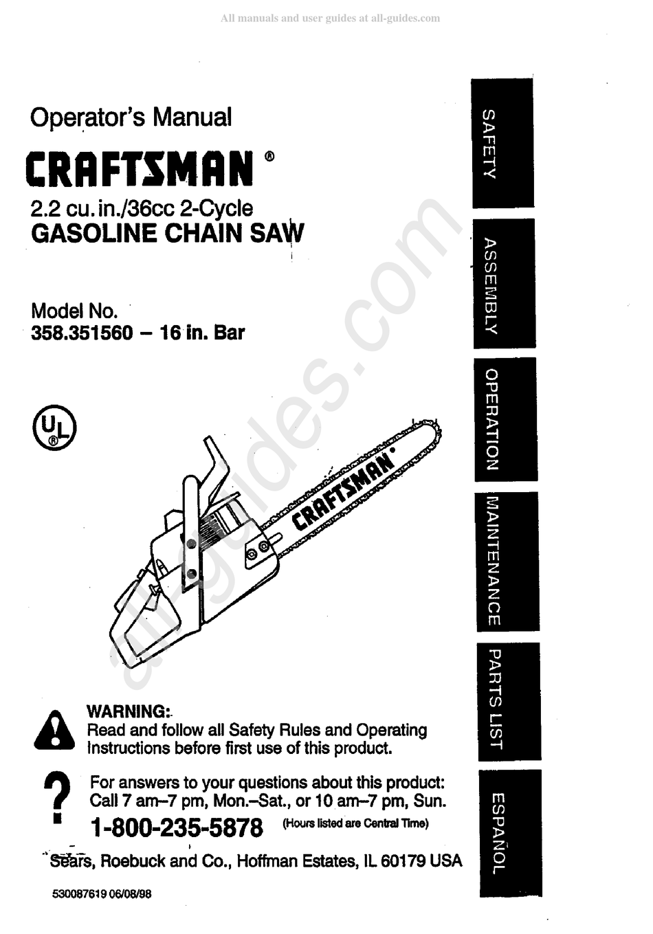 SEARS CRAFTSMAN 358.351560 OPERATOR'S MANUAL Pdf Download ManualsLib