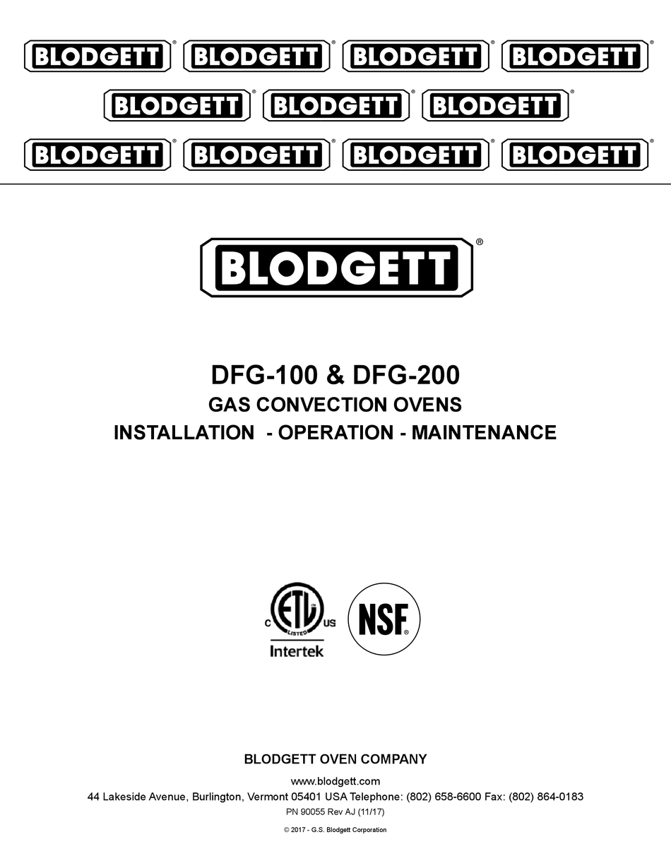 BLODGETT DFG100N INSTALLATION OPERATION & MAINTENANCE Pdf Download
