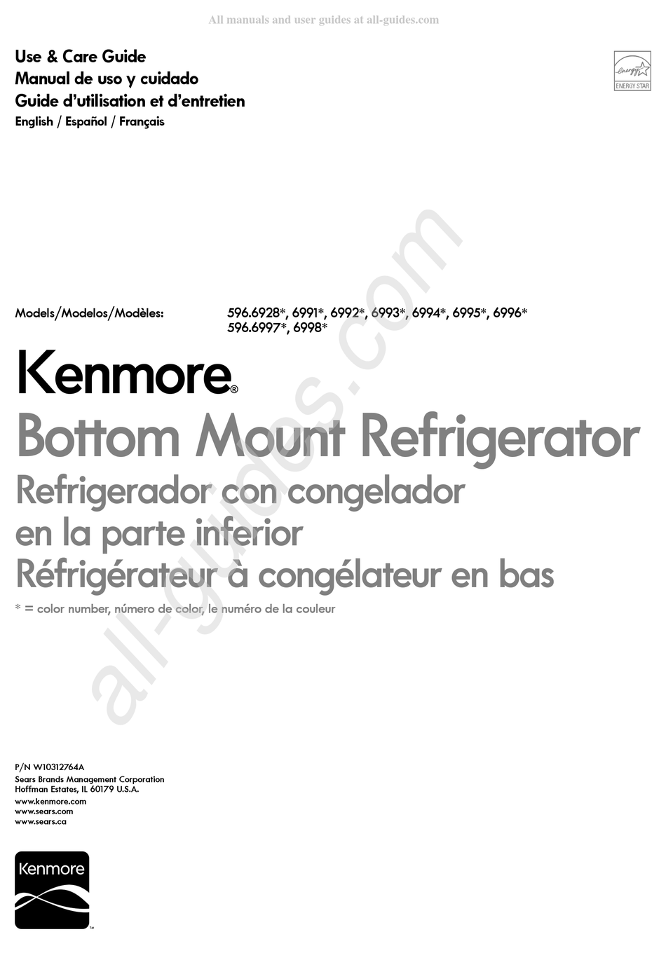 SEARS KENMORE 596.6928 SERIES USE & CARE MANUAL Pdf Download ManualsLib