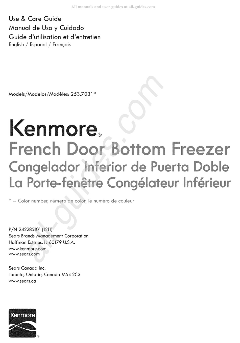 SEARS KENMORE 253.7031 SERIES USE & CARE MANUAL Pdf Download ManualsLib