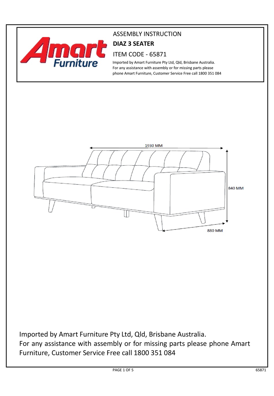 AMART FURNITURE DIAZ 65871 ASSEMBLY INSTRUCTION Pdf Download ManualsLib