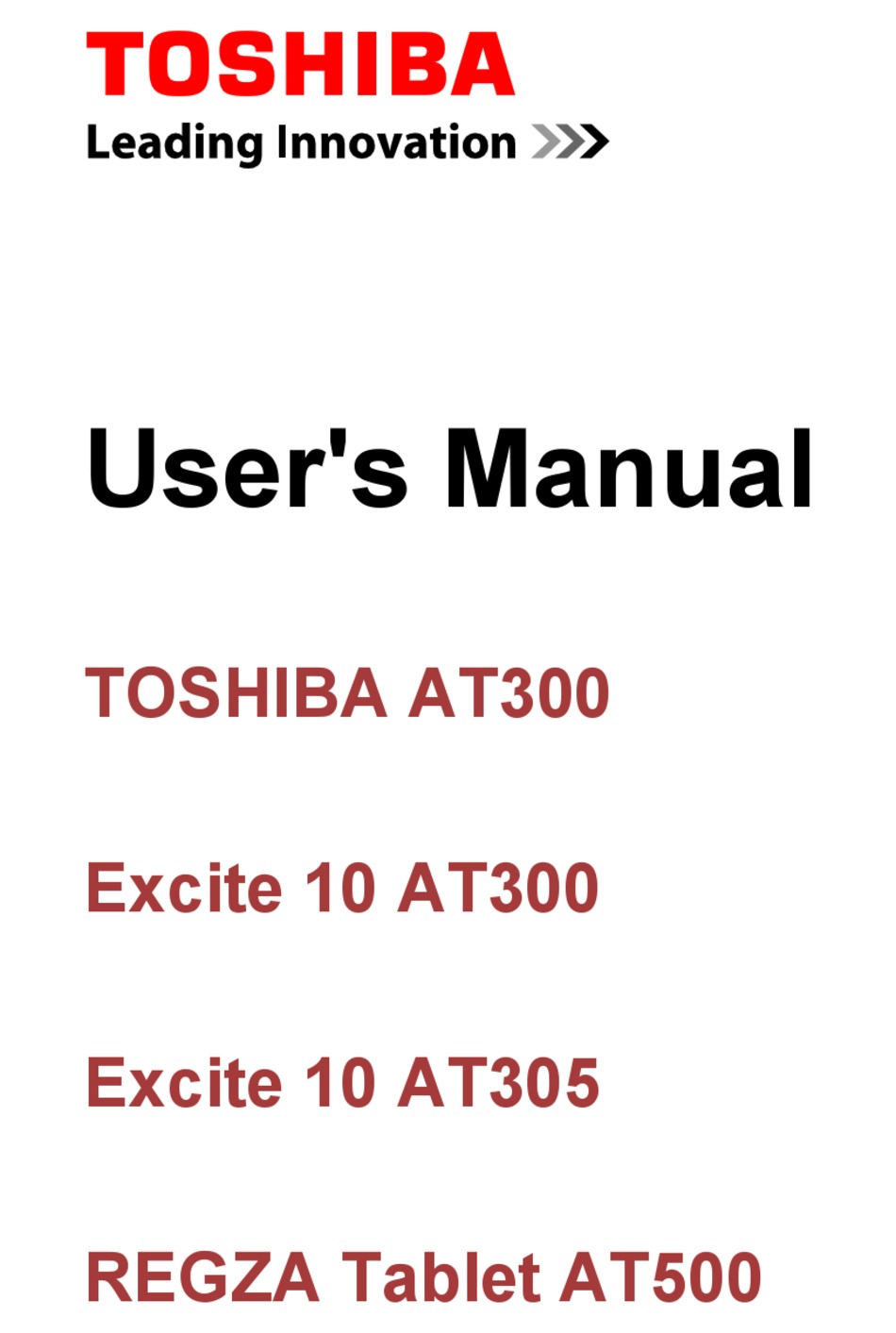 TOSHIBA EXCITE 10 AT300 USER MANUAL Pdf Download ManualsLib