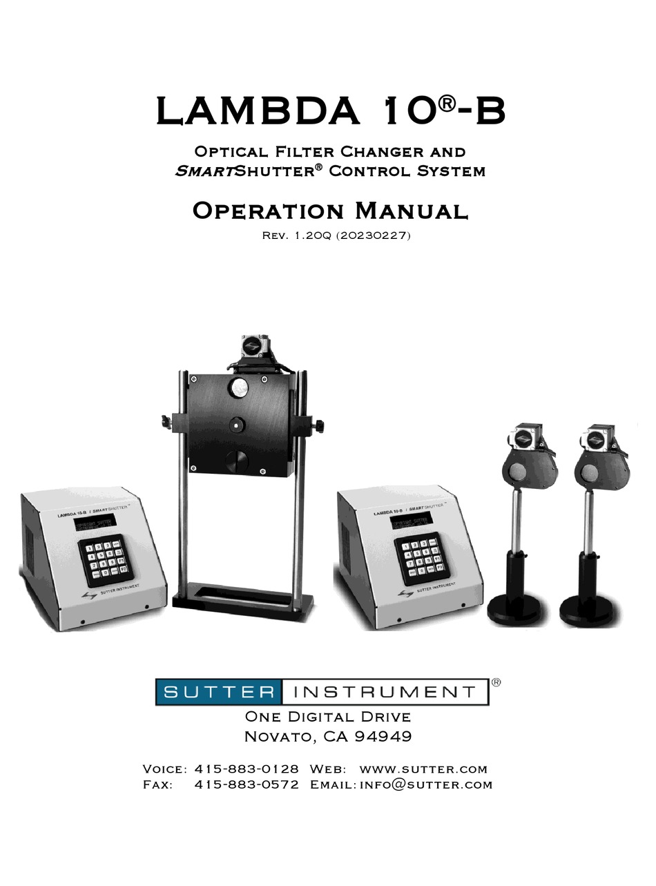 SUTTER INSTRUMENT LAMBDA 10-B OPERATION MANUAL Pdf Download | ManualsLib