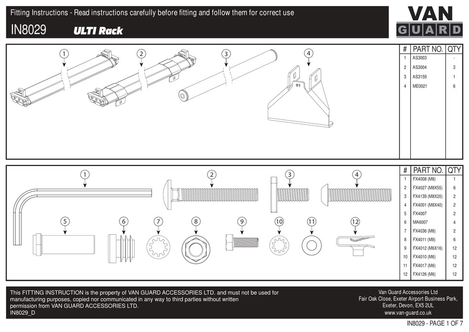 VAN GUARD ULTI RACK FITTING INSTRUCTIONS MANUAL Pdf Download ManualsLib