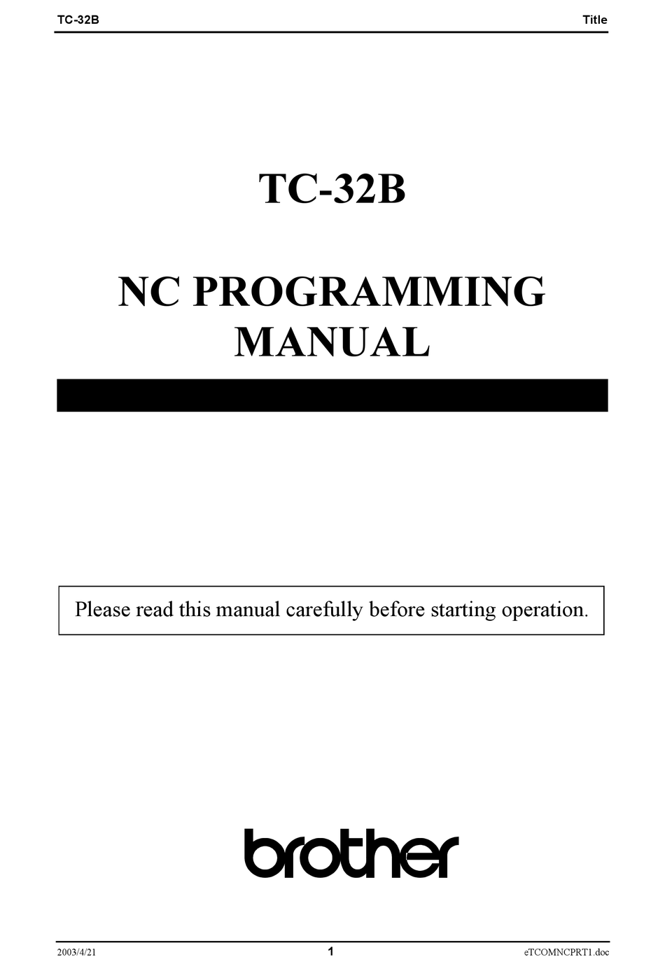 BROTHER TC-32B MANUAL Pdf Download | ManualsLib