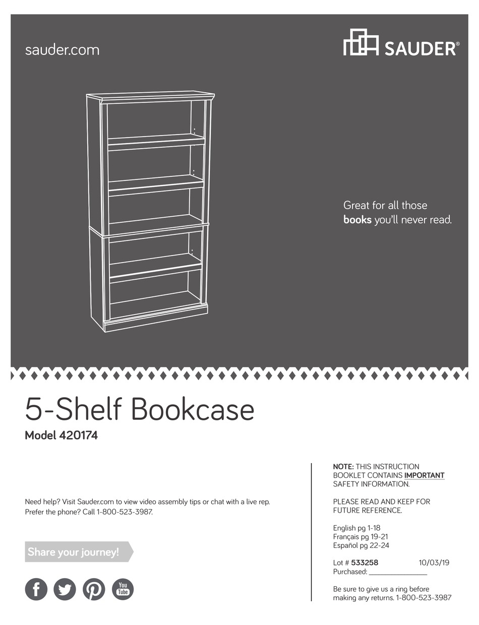 SAUDER 420174 ASSEMBLY INSTRUCTIONS MANUAL Pdf Download ManualsLib