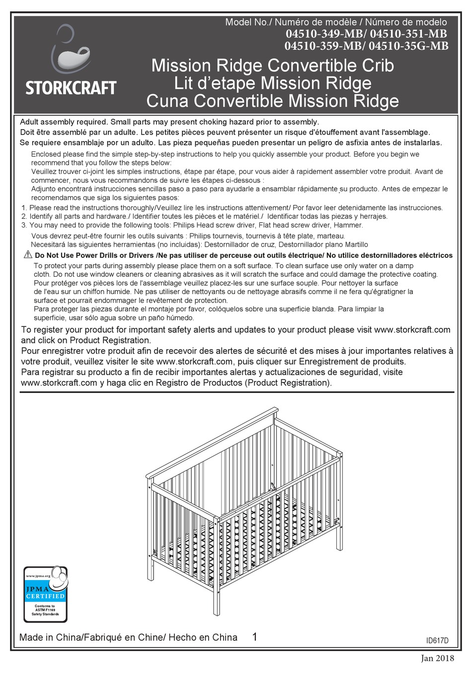 STORKCRAFT MISSION RIDGE 04510349MB ASSEMBLY INSTRUCTIONS MANUAL Pdf
