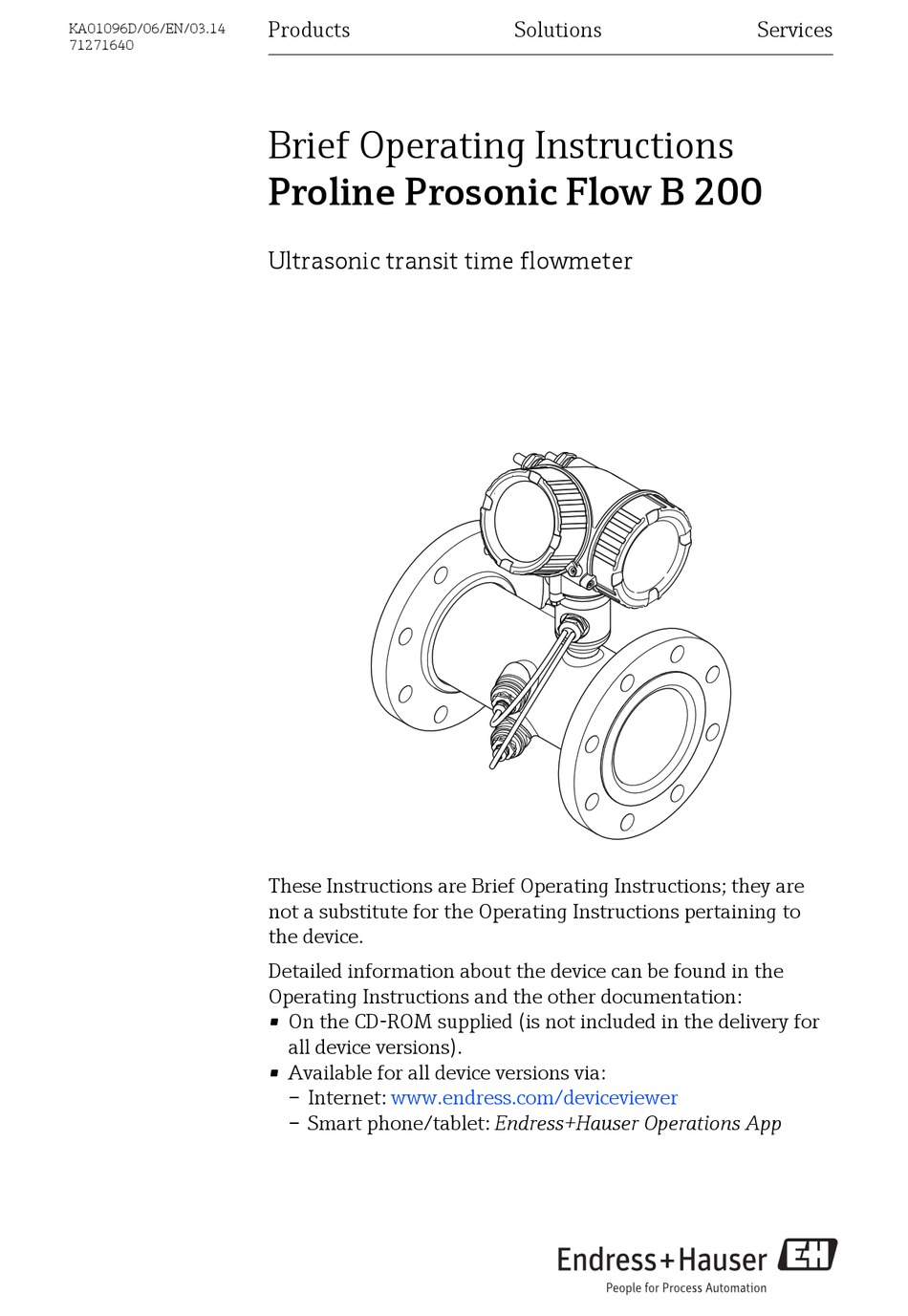 ENDRESS+HAUSER PROLINE PROSONIC FLOW B 200 BRIEF OPERATING INSTRUCTIONS ...