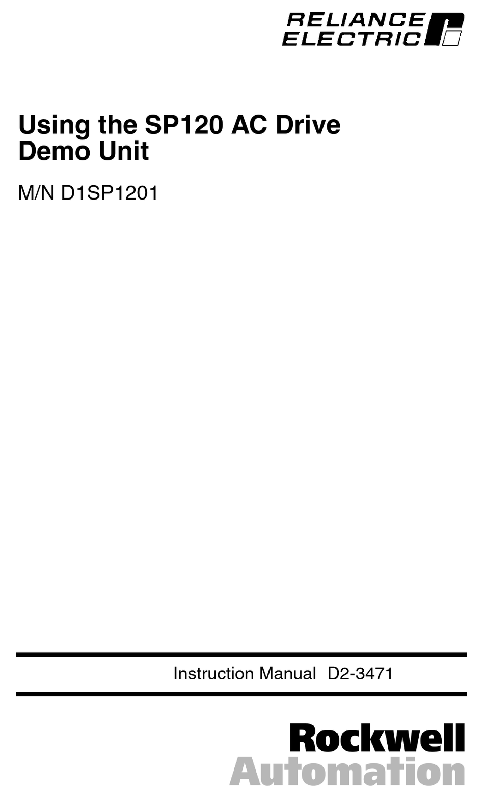 ROCKWELL AUTOMATION RELIANCE ELECTRIC SP120 INSTRUCTION MANUAL Pdf