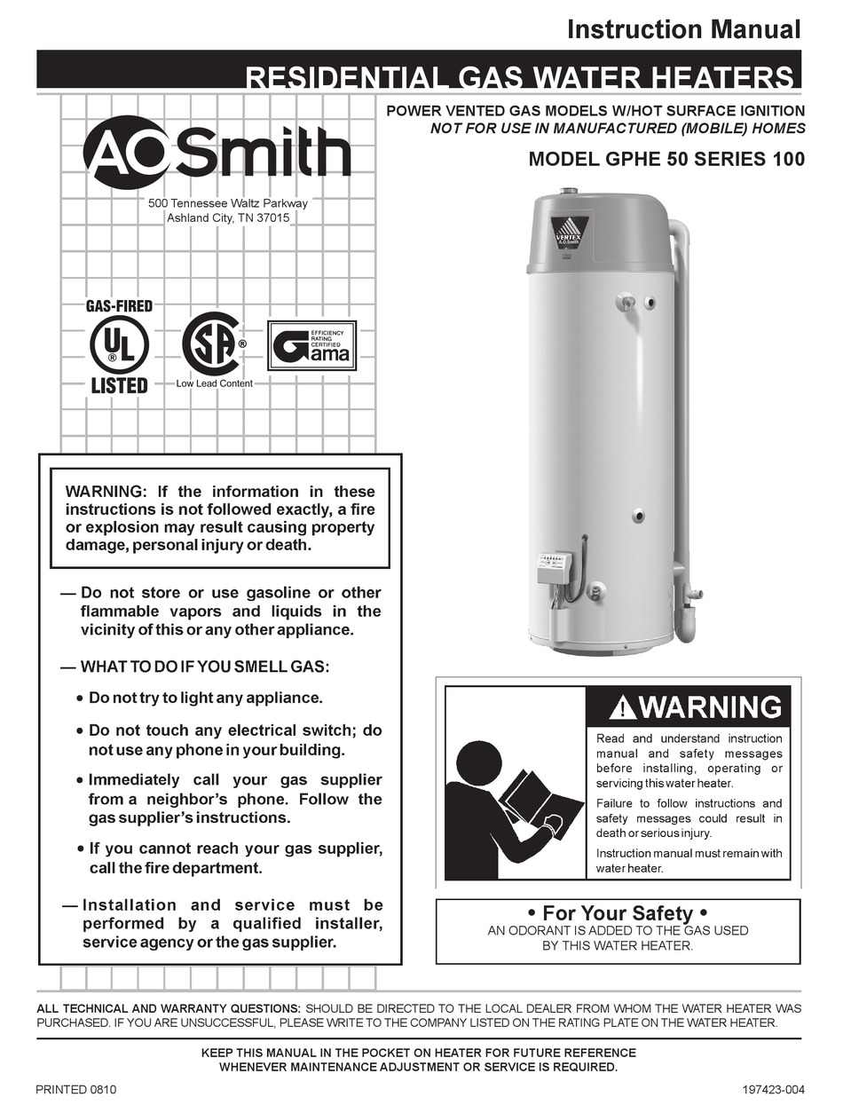 A.O. SMITH GPHE 50 SERIES INSTRUCTION MANUAL Pdf Download ManualsLib