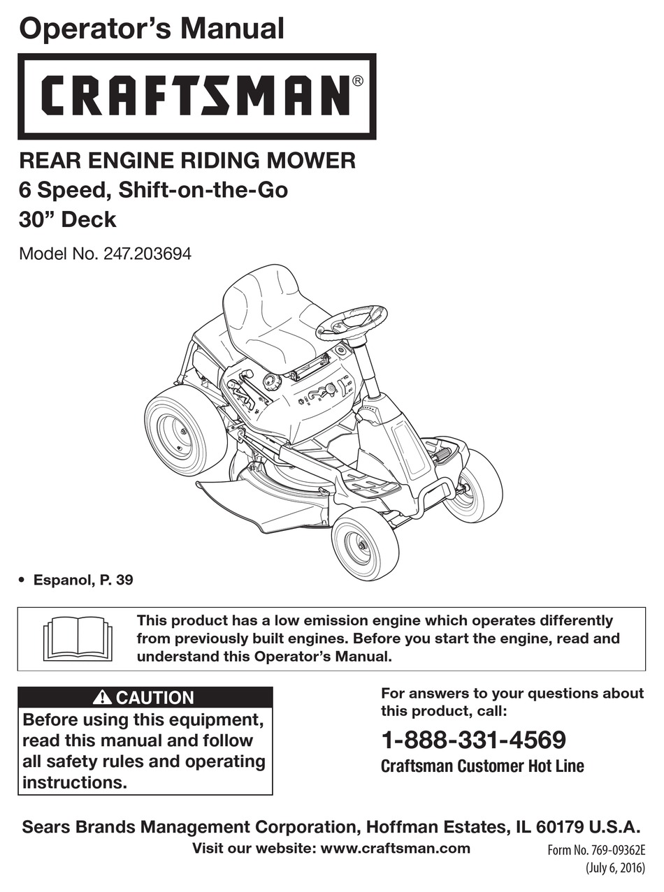 CRAFTSMAN 247.203694 OPERATOR'S MANUAL Pdf Download | ManualsLib