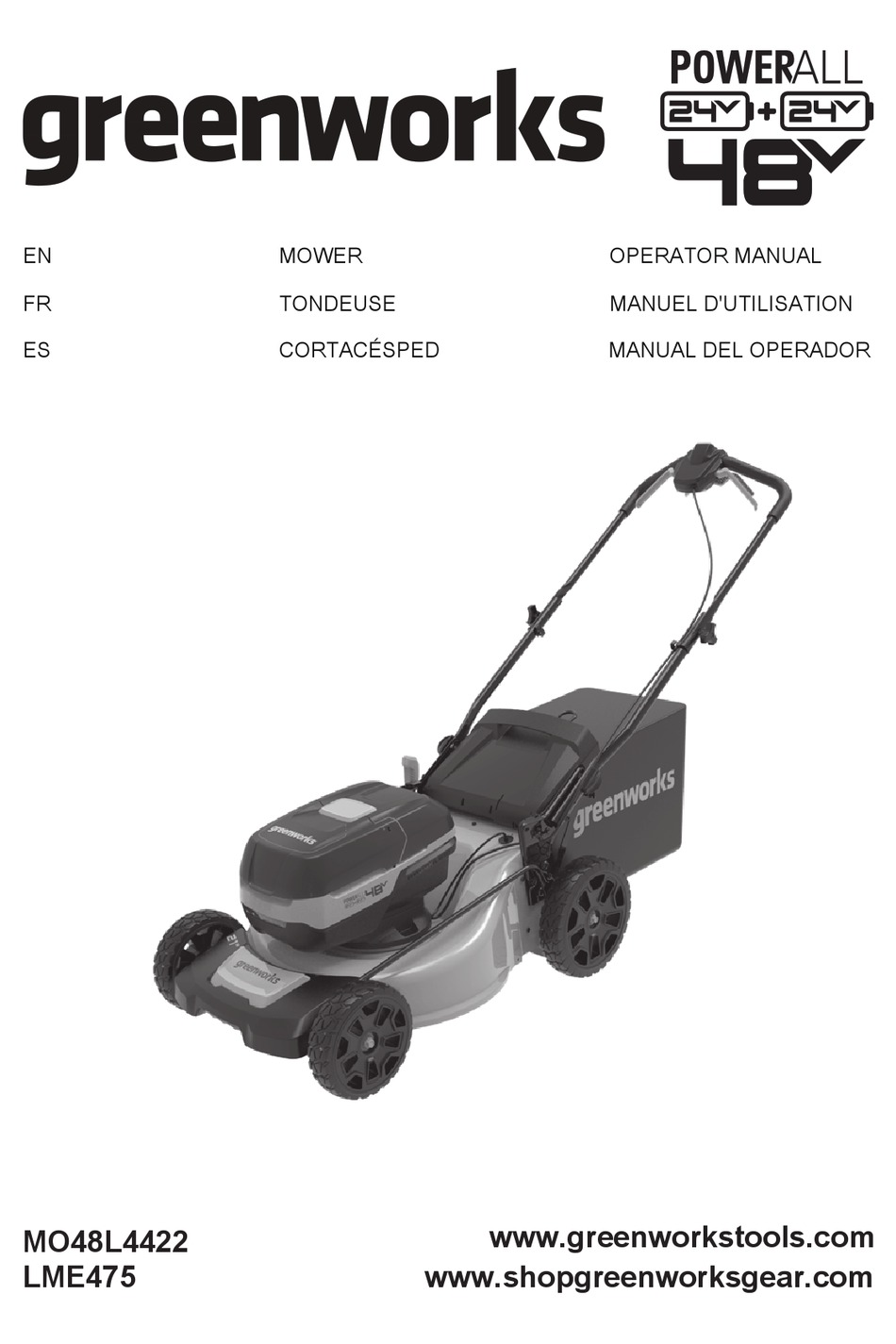 GREENWORKS MO48L4422 OPERATOR'S MANUAL Pdf Download | ManualsLib