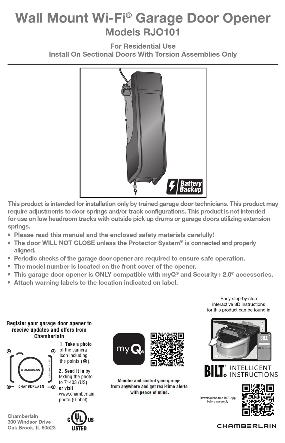CHAMBERLAIN RJO101 MANUAL Pdf Download ManualsLib
