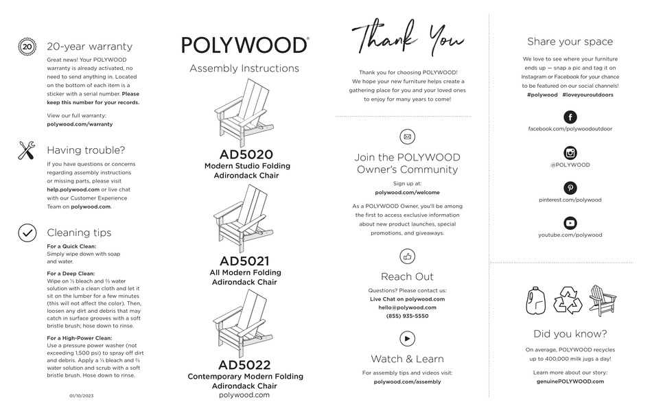 POLYWOOD ADIRONDACK AD5020 ASSEMBLY INSTRUCTIONS Pdf Download ManualsLib