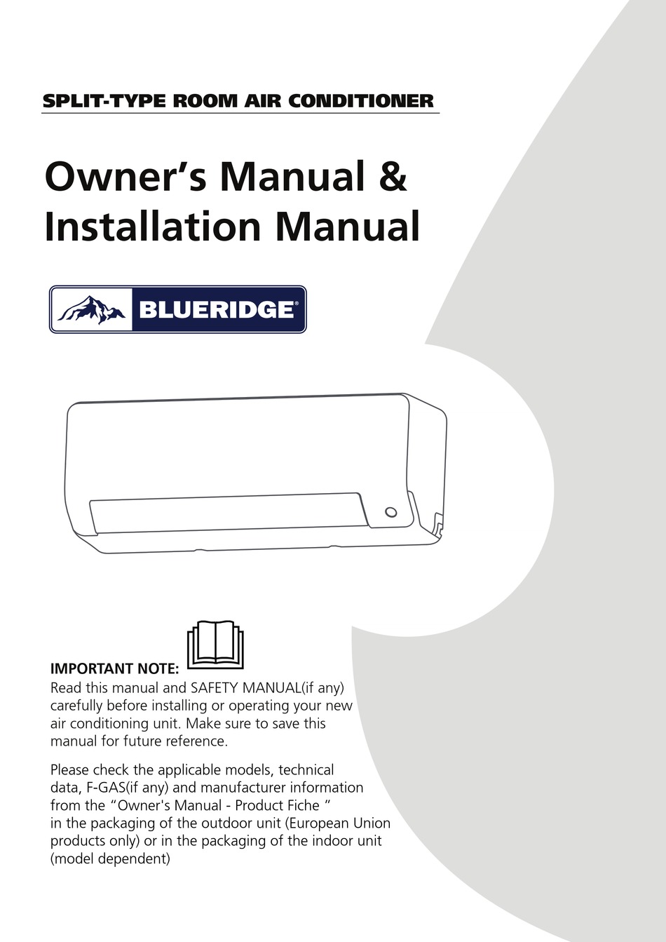 Blueridge Bmy33hh20wm Owners Manual And Installation Manual Pdf Download