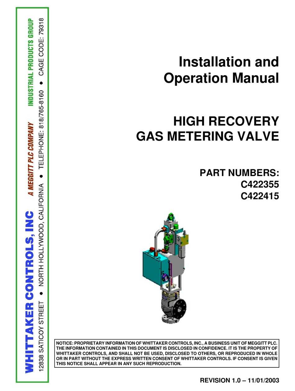 MEGGITT WHITTAKER C422355 INSTALLATION AND OPERATION MANUAL Pdf ...