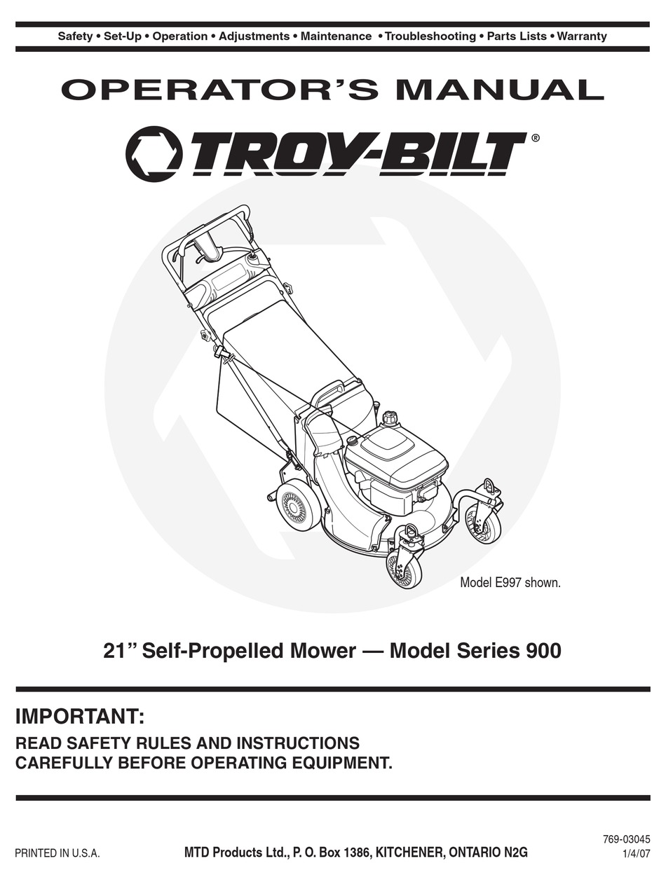 TROYBILT E997 OPERATOR