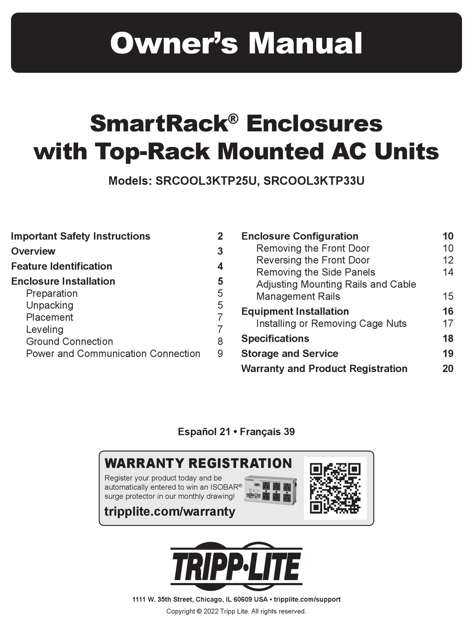 TRIPP LITE SMARTRACK SRCOOL3KTP25U OWNER S MANUAL Pdf Download ManualsLib