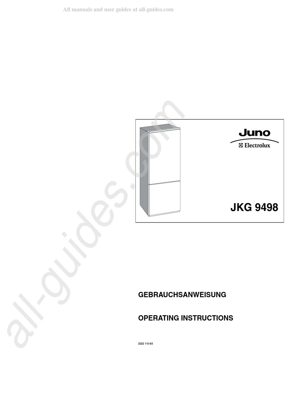 ELECTROLUX JUNO JKG 9498 OPERATING INSTRUCTIONS MANUAL Pdf Download
