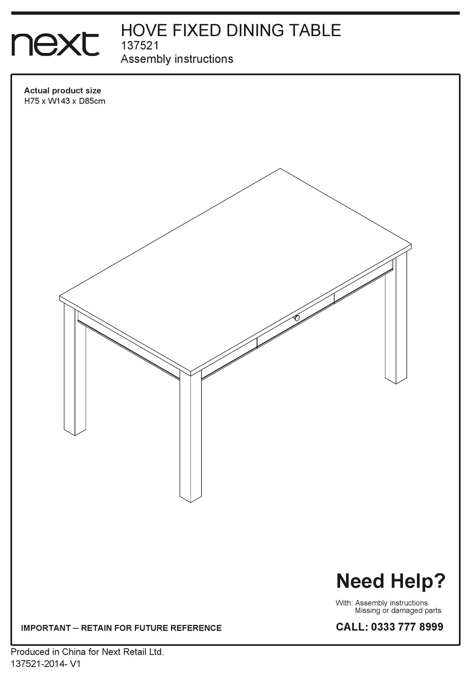 NEXT HOVE 137521 ASSEMBLY INSTRUCTIONS MANUAL Pdf Download ManualsLib
