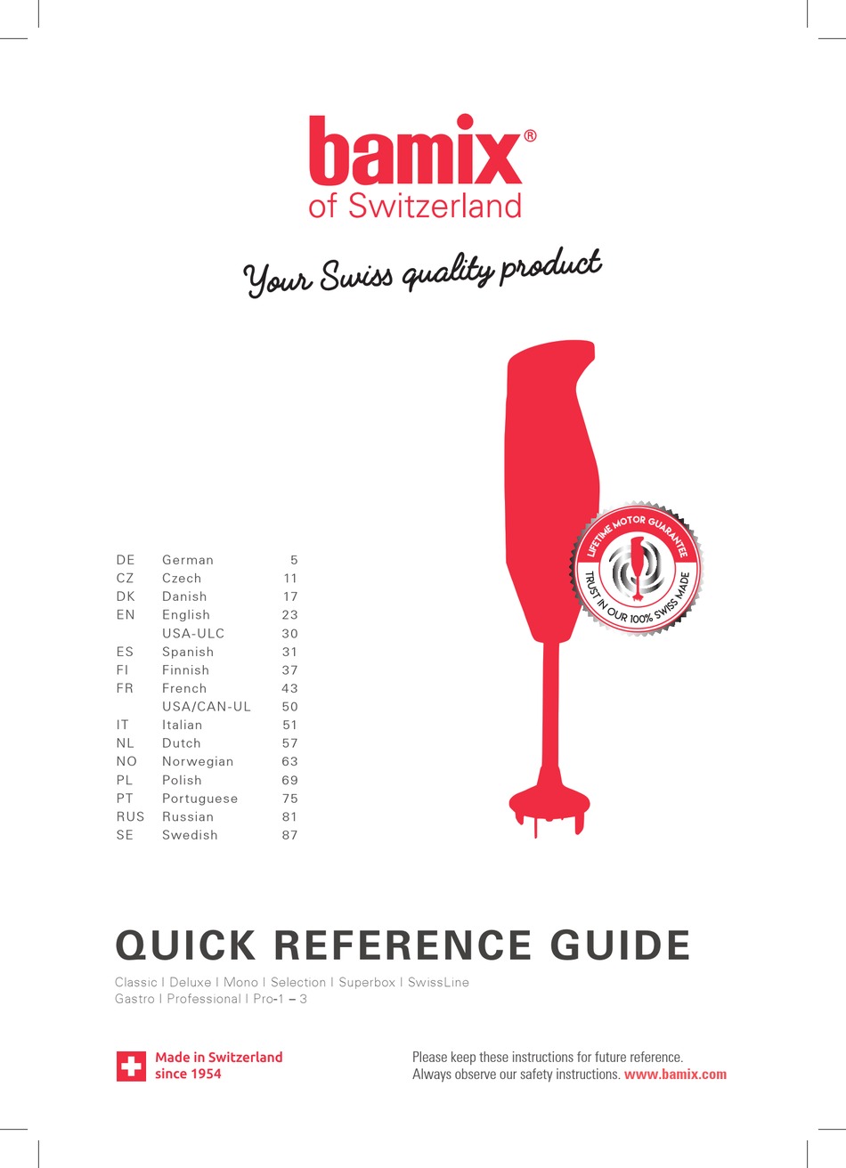 BAMIX CLASSIC QUICK REFERENCE MANUAL Pdf Download ManualsLib