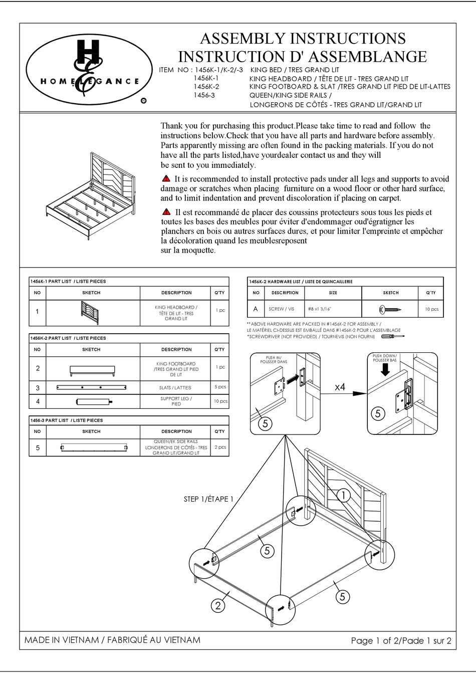 HOMELEGANCE 1456K1 ASSEMBLY INSTRUCTIONS Pdf Download ManualsLib