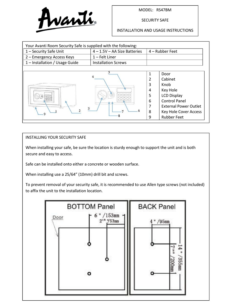 AVANTI RS47BM INSTALLATION AND USAGE INSTRUCTIONS Pdf Download ManualsLib