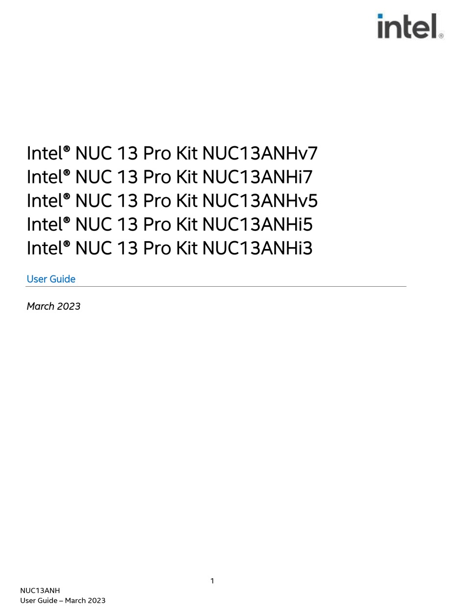 INTEL NUC 13 PRO KIT NUC13ANHV7 USER MANUAL Pdf Download ManualsLib