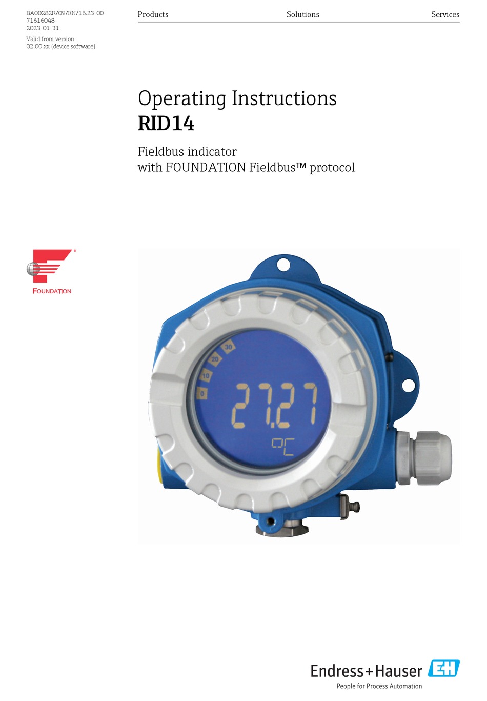 ENDRESS+HAUSER RID14 OPERATING INSTRUCTIONS MANUAL Pdf Download