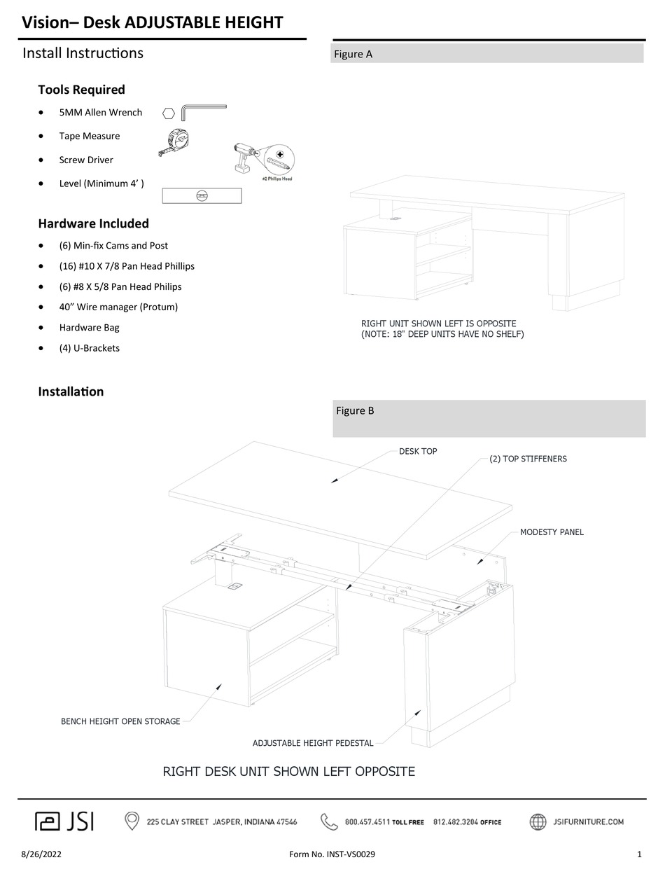 JSI VISIONDESK ADJUSTABLE HEIGHT INSTALL INSTRUCTIONS Pdf Download