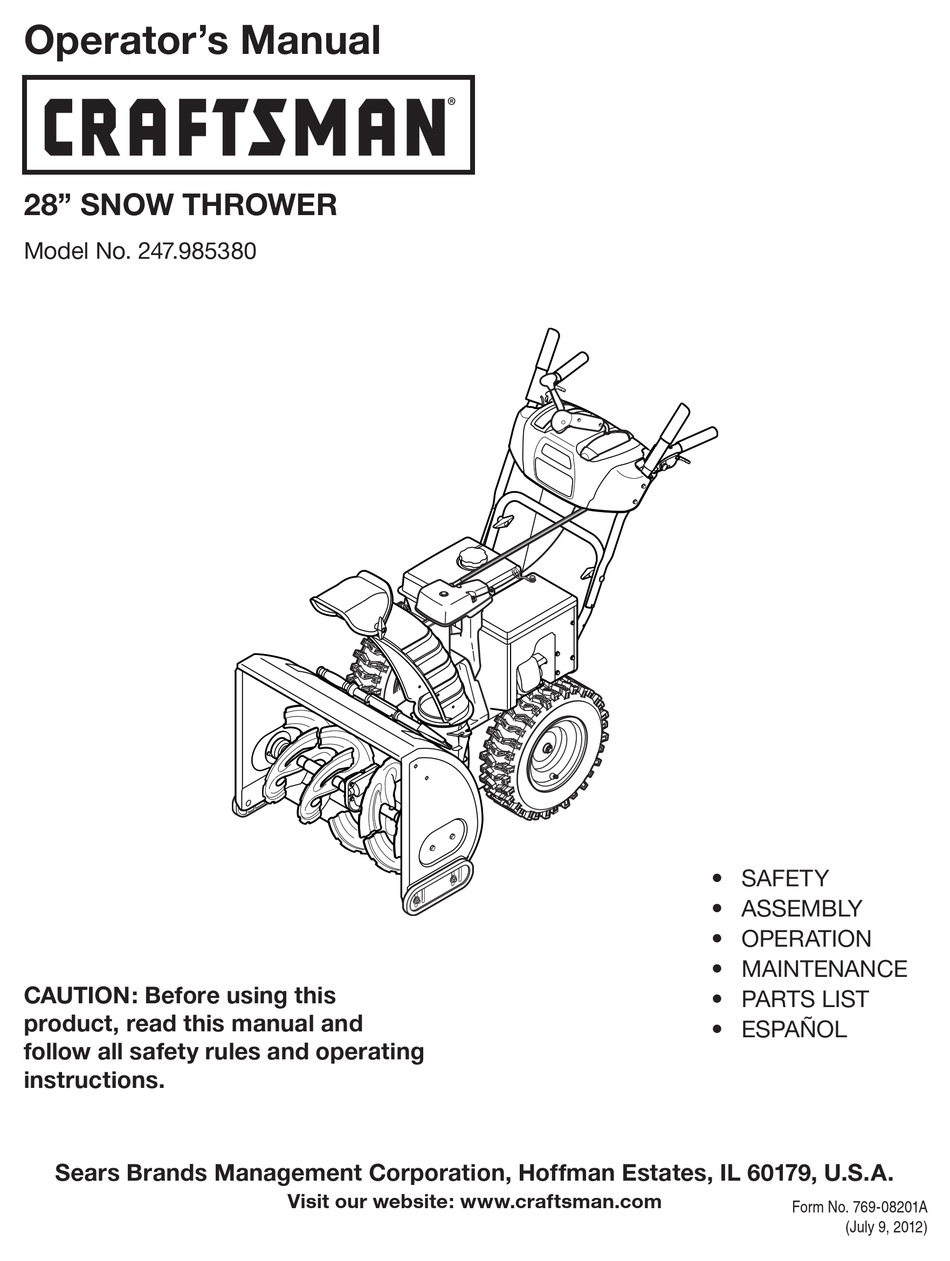 Craftsman 247.985380 Operator's Manual Pdf Download 