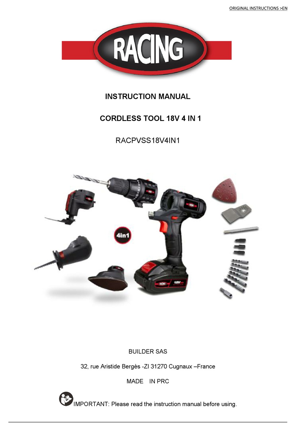 RACING RACPVSS18V4IN1 INSTRUCTION MANUAL Pdf Download ManualsLib