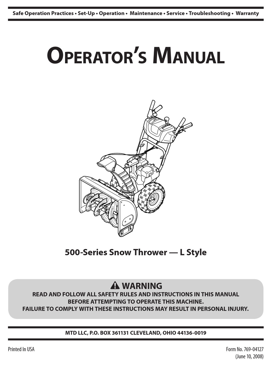 CUB CADET 500 SERIES OPERATOR'S MANUAL Pdf Download ManualsLib