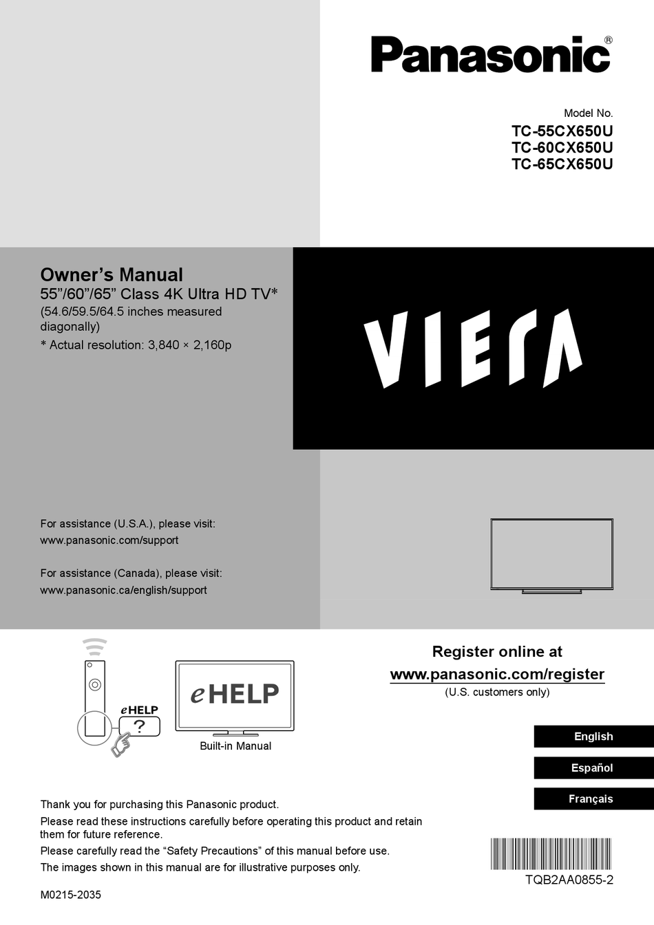 PANASONIC VIERA TC60CX650U OWNER'S MANUAL Pdf Download ManualsLib
