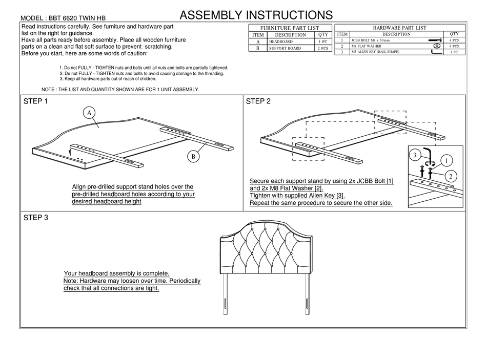 BAXTON STUDIO BBT 6620 TWIN HB ASSEMBLY INSTRUCTIONS Pdf Download