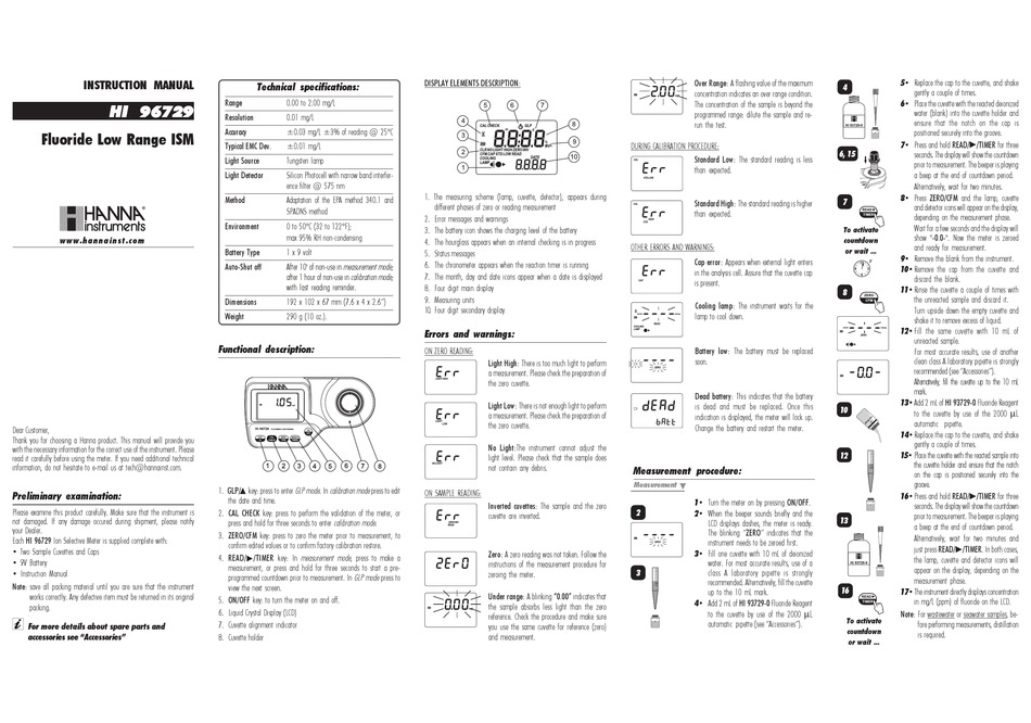 HANNA INSTRUMENTS HI 96729 INSTRUCTION MANUAL Pdf Download ManualsLib