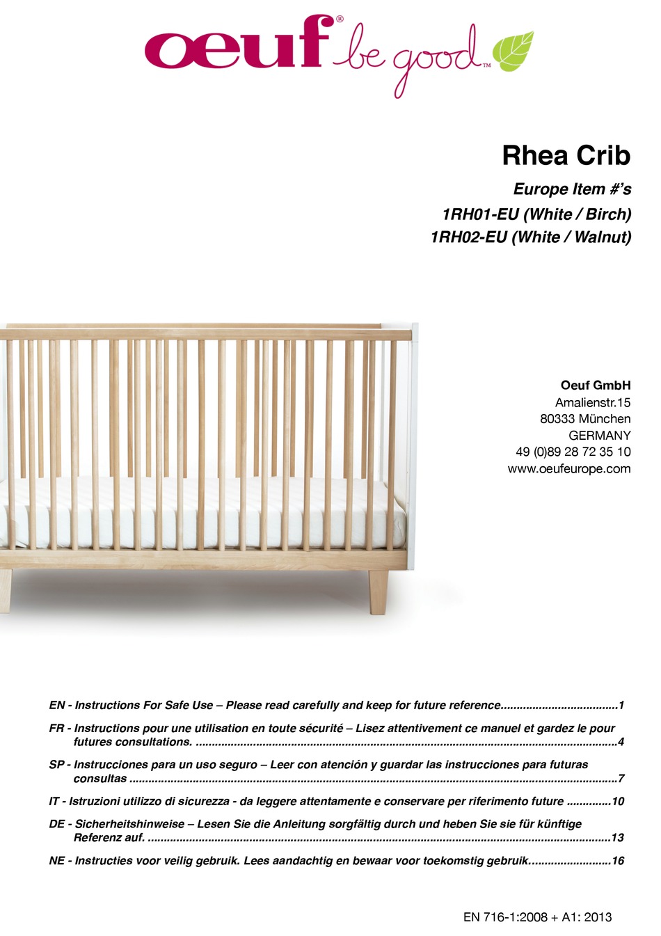 OEUF RHEA CRIB INSTRUCTIONS FOR SAFE USE Pdf Download ManualsLib