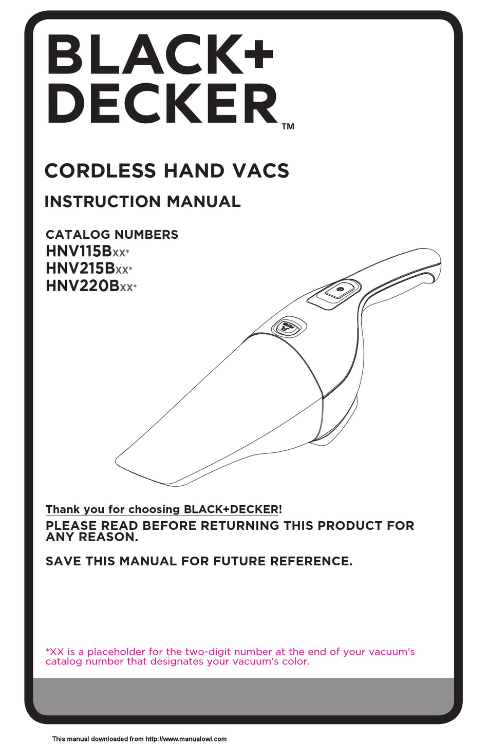 BLACK & DECKER HNV220B SERIES INSTRUCTION MANUAL Pdf Download ManualsLib