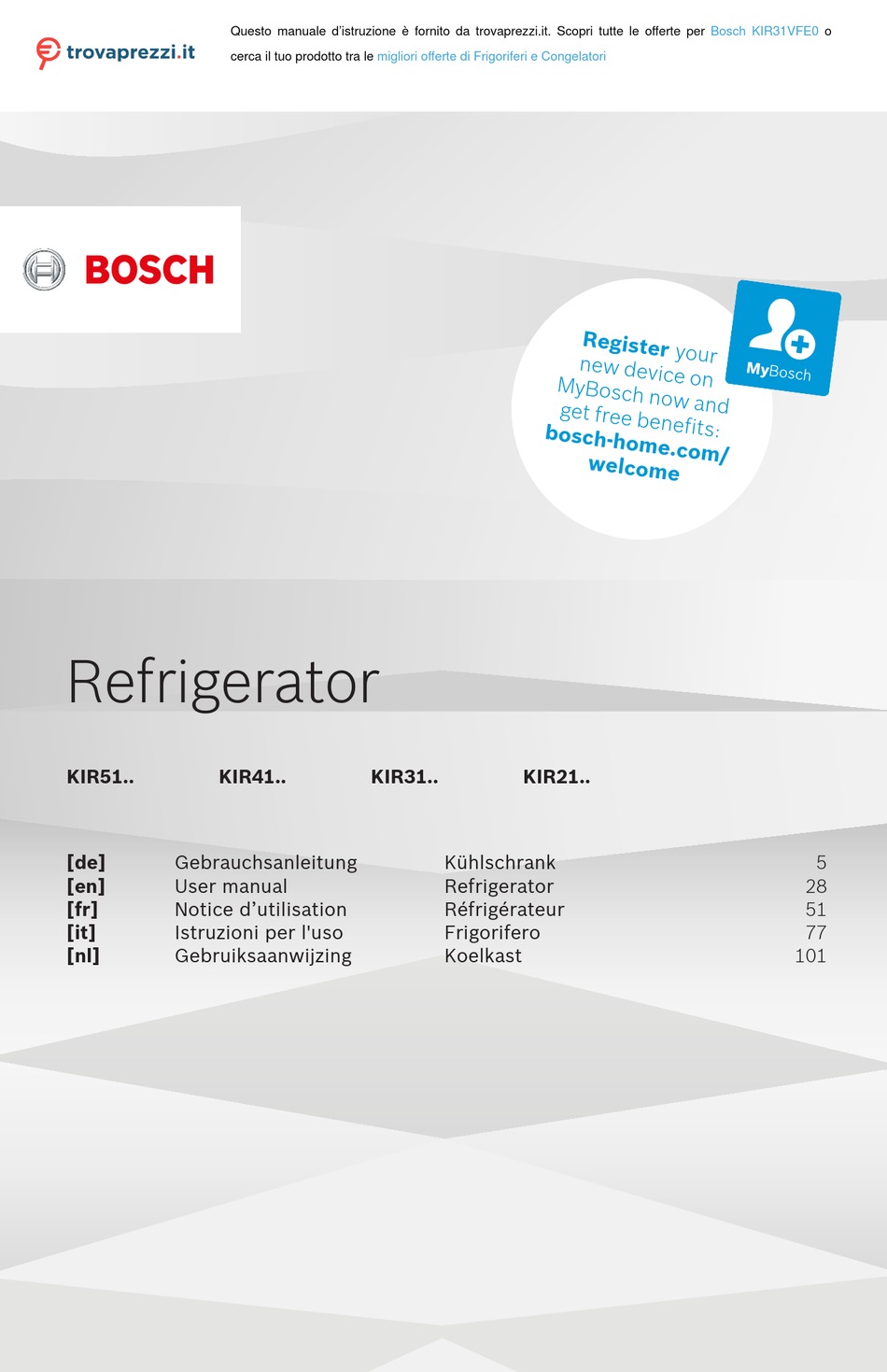 BOSCH KIR31VFE0 USER MANUAL Pdf Download | ManualsLib