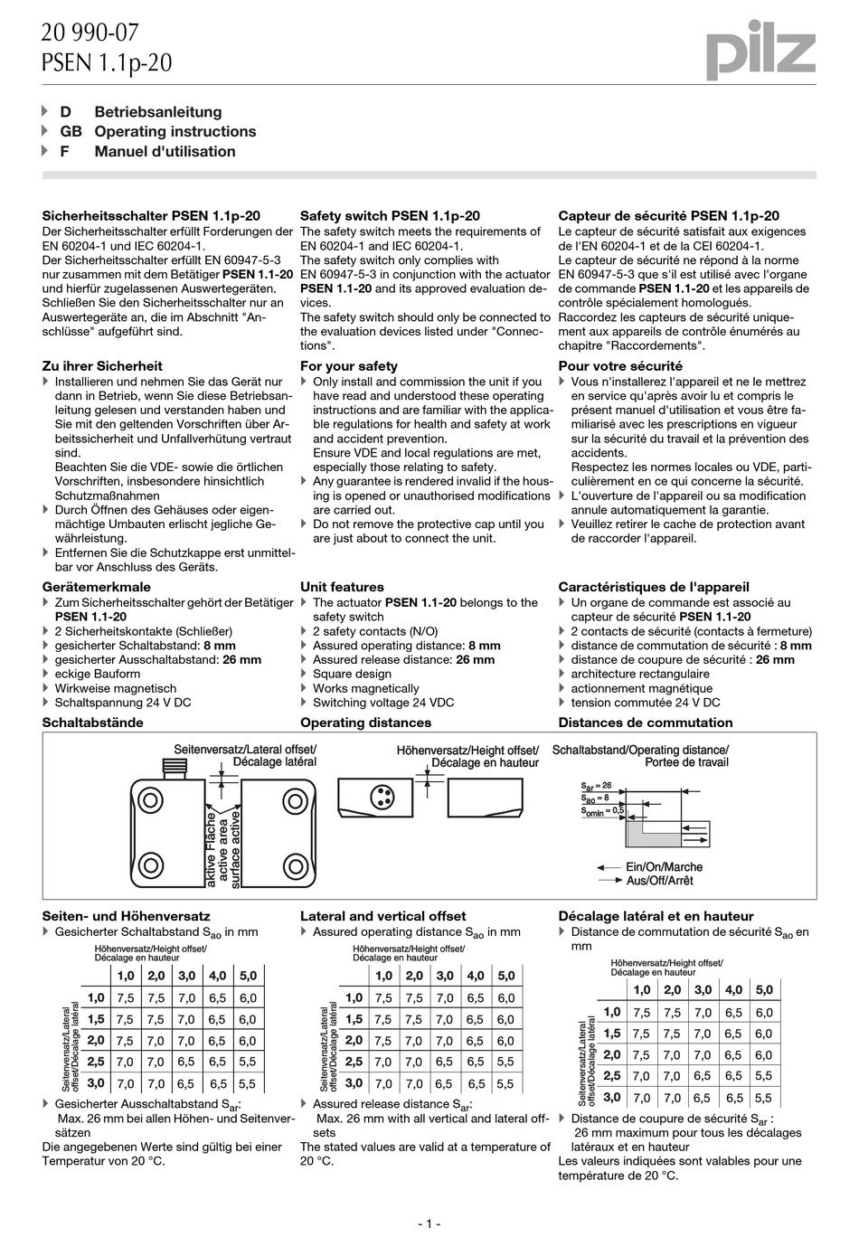PILZ PSEN 1.1P20 OPERATING INSTRUCTIONS MANUAL Pdf Download ManualsLib