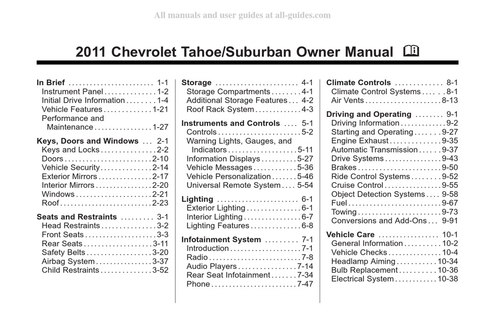 CHEVROLET TAHOE 2011 OWNER'S MANUAL Pdf Download | ManualsLib