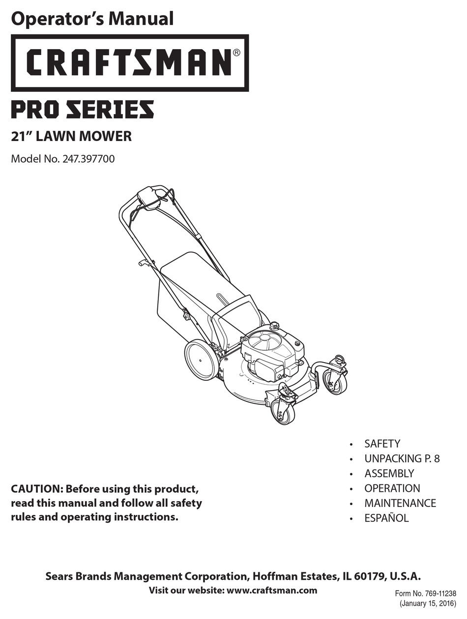 CRAFTSMAN PRO 247.397700 OPERATOR'S MANUAL Pdf Download | ManualsLib