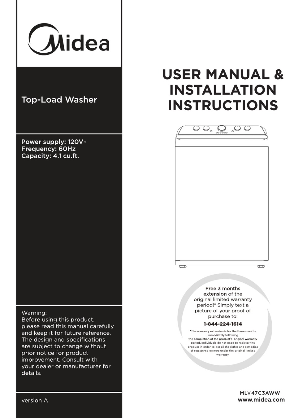 MIDEA MLV47C3AWW USER'S MANUAL & INSTALLATION INSTRUCTIONS Pdf Download ...