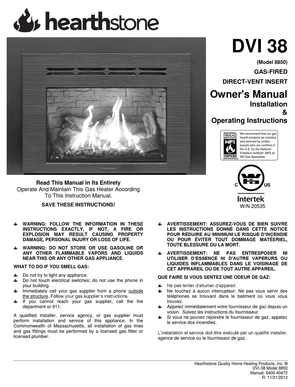 HEARTHSTONE DVI 38 OWNER'S MANUAL Pdf Download | ManualsLib