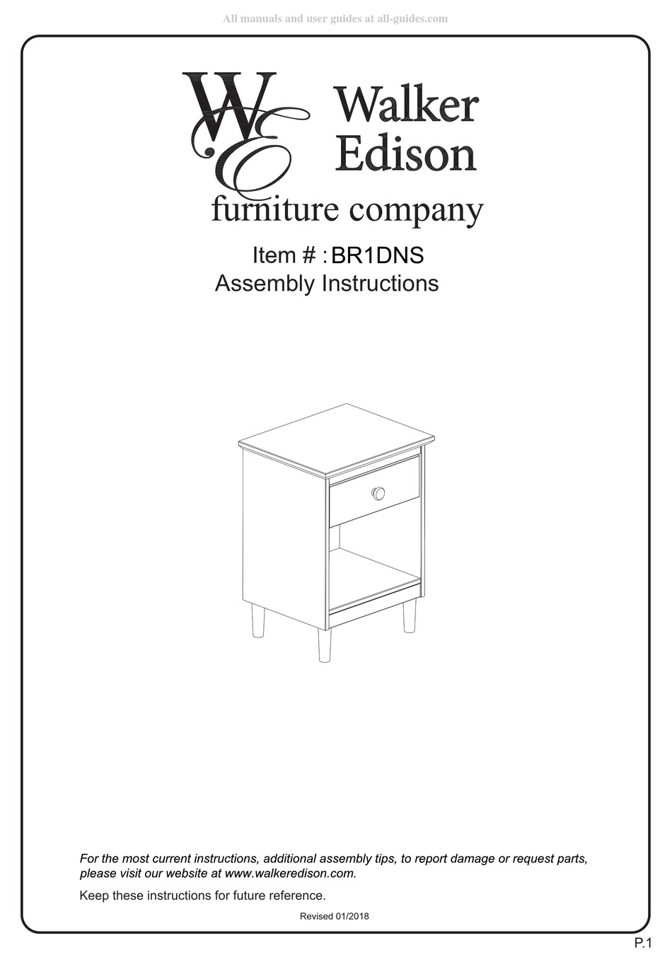 WALKER EDISON BR1DNS ASSEMBLY INSTRUCTIONS MANUAL Pdf Download ManualsLib