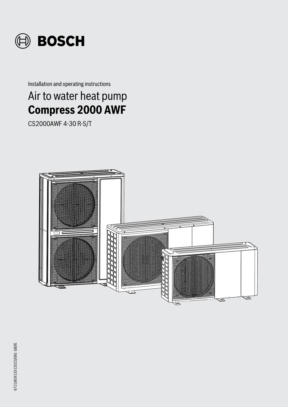 BOSCH COMPRESS 2000 AWF INSTALLATION AND OPERATING INSTRUCTIONS