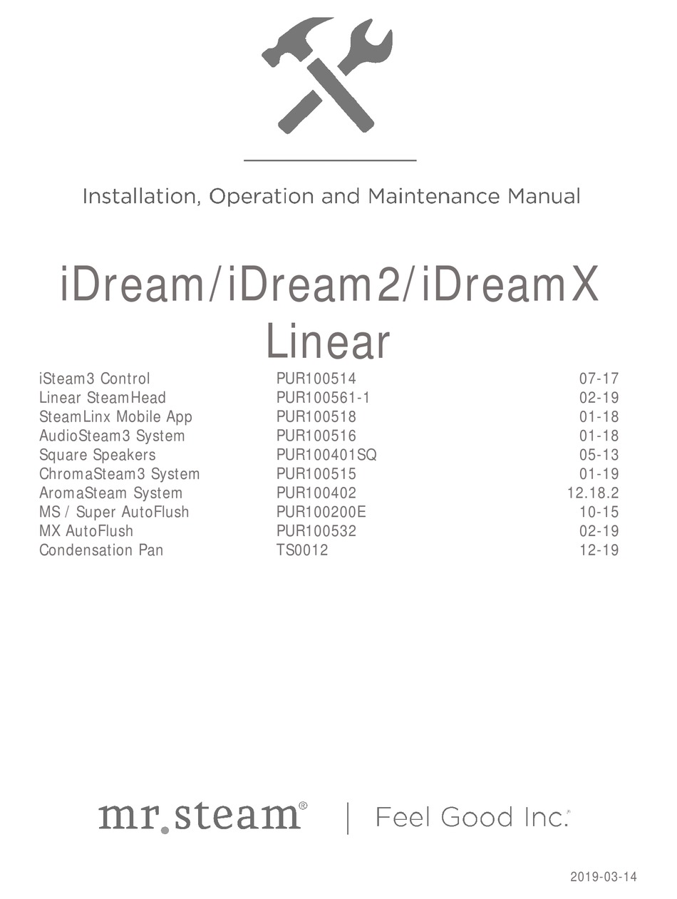 MR. STEAM IDREAM2 INSTALLATION, OPERATION & MAINTENANCE MANUAL Pdf