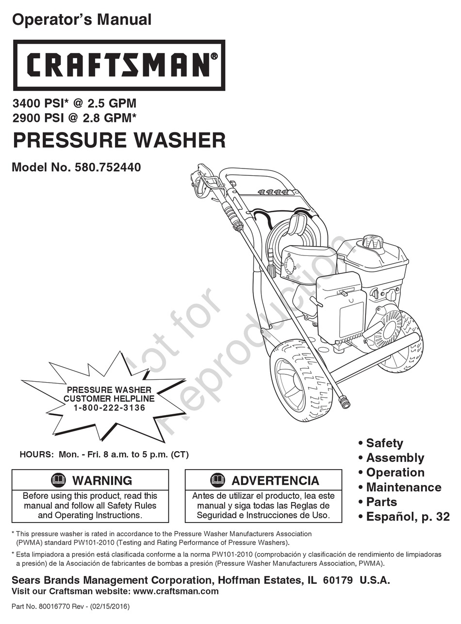 CRAFTSMAN 580.752440 OPERATOR
