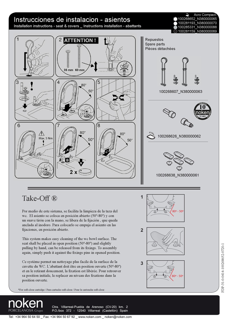 PORCELANOSA NOKEN 100268652N380000065 INSTALLATION INSTRUCTIONS Pdf