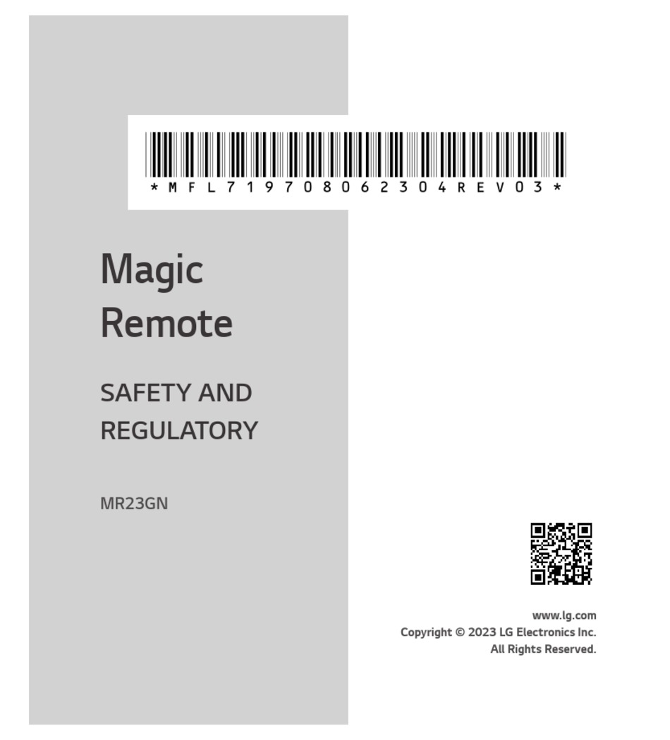 LG MAGIC REMOTE MR23GN SAFETY AND REGULATORY BOOKLET Pdf Download